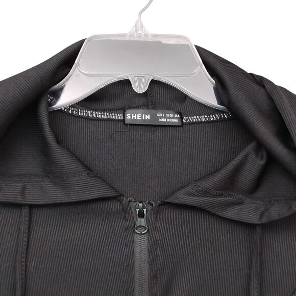 Shein Ribbed Full Zipper Hoodie with Drawstring Size Small Fitted Lightweight - Picture 7 of 10